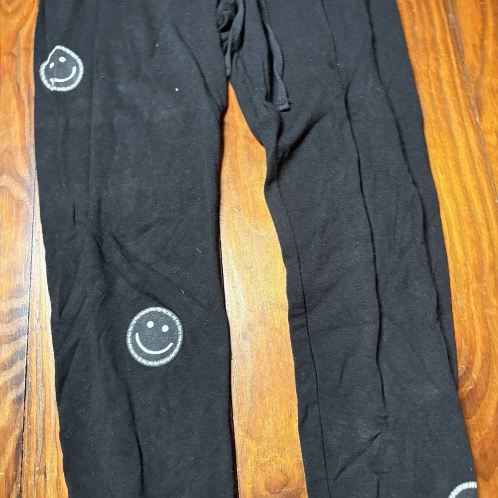 Lauren Moshi Peace Love Moshi Smiley Face Sweatpants Black Sz S A1582